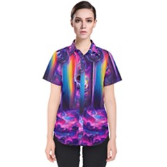 Purple Drawing Digital Art Women s Short Sleeve Shirt