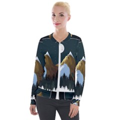 Mountains Forest Moon Stars View Velvet Zip Up Jacket by Wegoenart