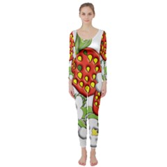 Strawberries Berry Strawberry Leaves Long Sleeve Catsuit by Wegoenart