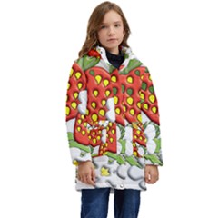 Strawberries Berry Strawberry Leaves Kid s Hooded Longline Puffer Jacket by Wegoenart