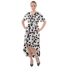 Black And White Leopard Print Jaguar Dots Front Wrap High Low Dress by ConteMonfrey