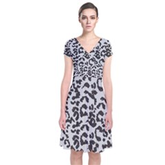 Grey And Black Jaguar Dots Short Sleeve Front Wrap Dress by ConteMonfrey