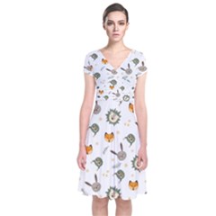 Rabbit, Lions And Nuts  Short Sleeve Front Wrap Dress by ConteMonfrey