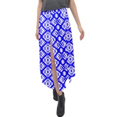 Portuguese Tiles Vibes Plaids Velour Split Maxi Skirt by ConteMonfrey