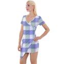 Blue and green plaids Short Sleeve Asymmetric Mini Dress View1