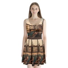 The Harbor, Riva, Lake Garda, Italy 1890-1900 2 Background Brown Split Back Mini Dress  by ConteMonfrey