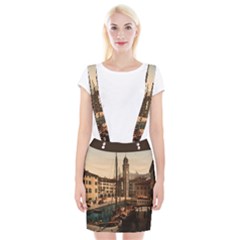 The Harbor, Riva, Lake Garda, Italy 1890-1900 2 Background Brown Braces Suspender Skirt by ConteMonfrey