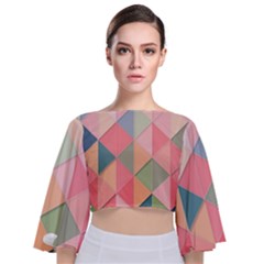 Illustration Pink Background Geometric Triangle Tie Back Butterfly Sleeve Chiffon Top by Wegoenart