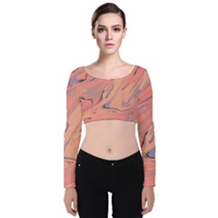 Illustration Background Light Abstract Texture Velvet Long Sleeve Crop Top by Wegoenart