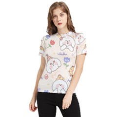 Chicken Dog Flower Sun Pattern Women s Short Sleeve Rash Guard by Sudhe