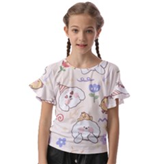 Chicken Dog Flower Sun Pattern Kids  Cut Out Flutter Sleeves by Sudhe
