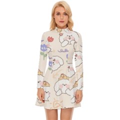 Chicken Dog Flower Sun Pattern Long Sleeve Velour Longline Dress by Sudhe