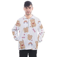 Illustrations Bear Cartoon Background Pattern Men s Half Zip Pullover by Sudhe