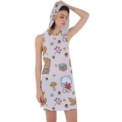 Illustration Bear Cartoon Background Pattern Racer Back Hoodie Dress by Sudhe