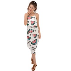 Illustration Watermelon Fruit Sweet Slicee Waist Tie Cover Up Chiffon Dress by Sudhe