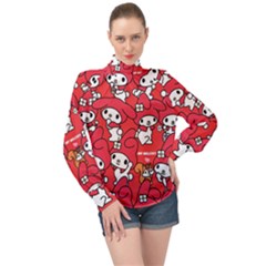 Rabbit Background Cartoon High Neck Long Sleeve Chiffon Top by Sudhe