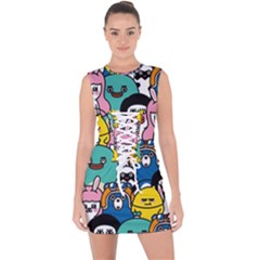 Illustration Animals Cartoon Background Pattern Lace Up Front Bodycon Dress by Sudhe