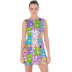 Care Bears Bear Background Cartoon Lace Up Front Bodycon Dress by Sudhe