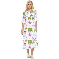 Turtles Animals Sea Life Double Cuff Midi Dress by Amaryn4rt