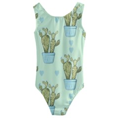 Background Pattern Green Cactus Flora Kids  Cut-out Back One Piece Swimsuit by Amaryn4rt