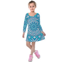 Mandala Blue Kids  Long Sleeve Velvet Dress by zappwaits