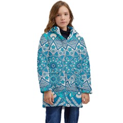 Mandala Blue Kid s Hooded Longline Puffer Jacket by zappwaits