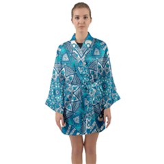 Mandala Blue Long Sleeve Satin Kimono by zappwaits