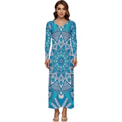 Mandala Blue Long Sleeve Velour Longline Maxi Dress by zappwaits