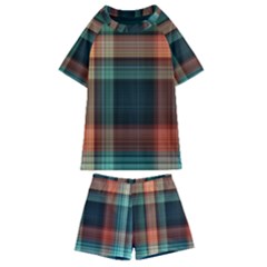 Plaid Tartan Checkered Tablecloth Kids  Swim Tee And Shorts Set by danenraven