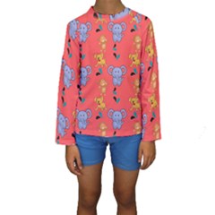 Illustration Elephant Cartoon Animal Monkey Kids  Long Sleeve Swimwear by danenraven