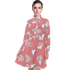 Stickers Hobbies Hearts Reading Long Sleeve Chiffon Shirt Dress by danenraven