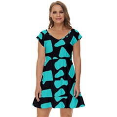 Neon Cow Dots Blue Turquoise And Black Short Sleeve Tiered Mini Dress by ConteMonfrey