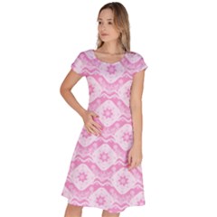 Illustration Background Pink Flower Abstract Pattern Classic Short Sleeve Dress by danenraven