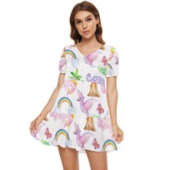 Dinosaurs Are Our Friends  Tiered Short Sleeve Babydoll Dress by ConteMonfrey