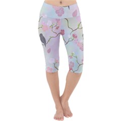 Bird Blossom Seamless Pattern Lightweight Velour Cropped Yoga Leggings by Ravend