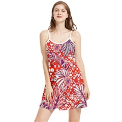 Leaf Red Point Flower White Summer Frill Dress by Ravend