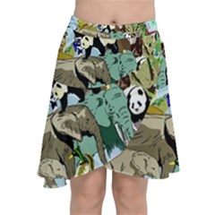 Zoo-animals-peacock-lion-hippo- Chiffon Wrap Front Skirt by Pakrebo