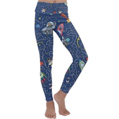 Illustration Cat Space Astronaut Rocket Maze Kids  Lightweight Velour Classic Yoga Leggings by Ravend