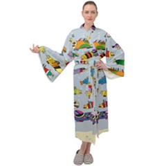 Fish Ocean Sea Water Diving Blue Nature Maxi Velour Kimono by Ravend