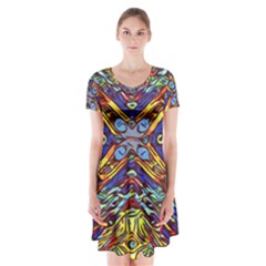 Mosaic Pattern Background Short Sleeve V-neck Flare Dress by Ravend