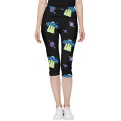 Illustration Cosmos Cosmo Rocket Spaceship Ufo Inside Out Lightweight Velour Capri Leggings  by danenraven