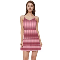 Red Gingham Check Short Frill Dress by artworkshop