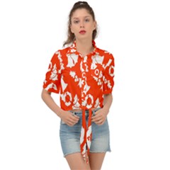 Orange  Card Christmas December Tie Front Shirt  by artworkshop