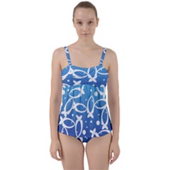 Blue Fish Water Aquarium Twist Front Tankini Set by danenraven