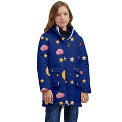 Sleepy Sheep Star And Moon Kid s Hooded Longline Puffer Jacket by danenraven