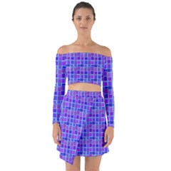 Background Mosaic Purple Blue Off Shoulder Top With Skirt Set by danenraven