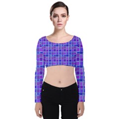 Background Mosaic Purple Blue Velvet Long Sleeve Crop Top by danenraven