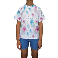 Jellyfis Pink Blue Cartoon Kids  Short Sleeve Swimwear by danenraven