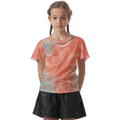 Teal Coral Abstract Floral Cream Kids  Front Cut Tee by danenraven