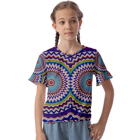 Kaleidoscope Geometric Circles Kids  Cuff Sleeve Scrunch Bottom Tee by danenraven